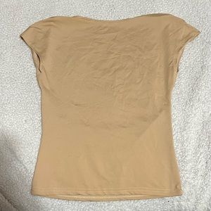 Short Sleeve Backless Slim Fit Crewneck Open Back Top Khaki, Small──★